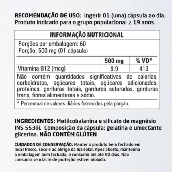 Vitamina B12 60 Cápsulas 500mg - Image 2