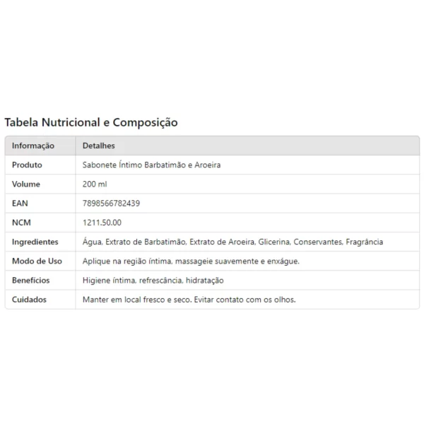 Sabonete Íntimo Barbatimão e Aroeira 200ml - Image 2